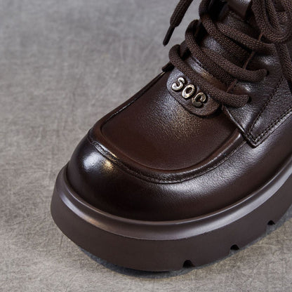 Women's Retro Plain Leather Comfort Platform Ankle Boots