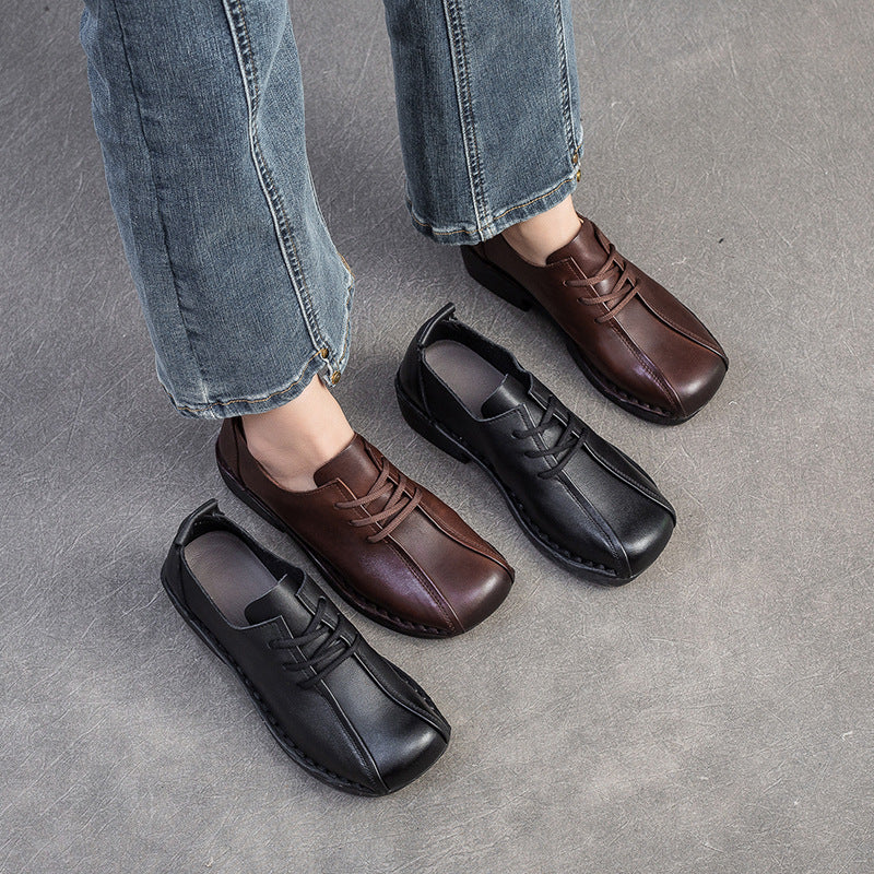 Women's Retro Leather Chunky Heel Casual Shoes