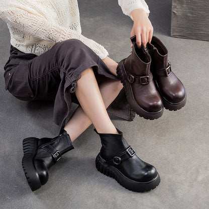 Women's Minimalist Plain Leather Ankle Platform Boots