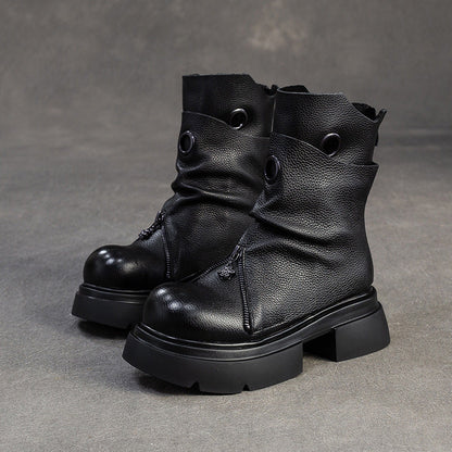 Women's Minimalist Leather Retro Casual Motorcycle Boots-RAIIFY