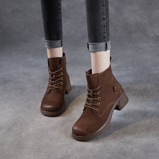 Women's Vintage Plain Leather Ankle Boots