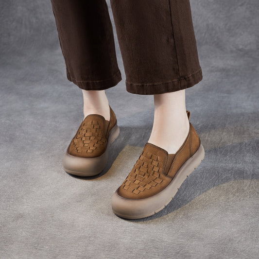 Women's Retro Woven Leather Casual Loafers