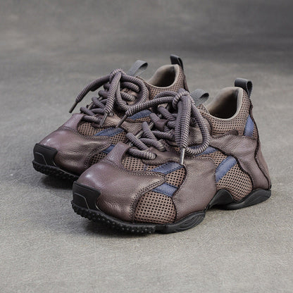 Women's Retro Breathable Mesh Leather Flat Casual Shoes-RAIIFY