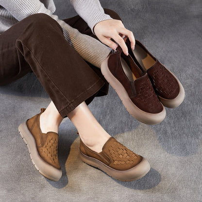 Women's Retro Woven Leather Casual Loafers