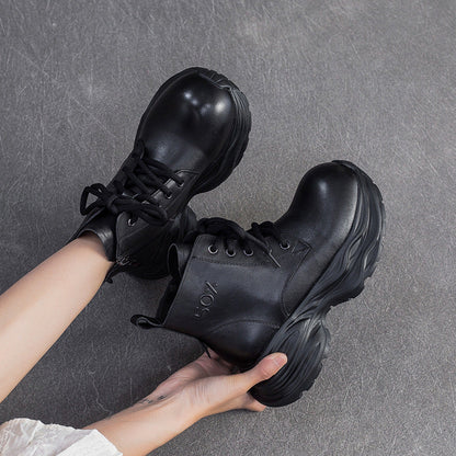 Women's Vintage Leather Platform Ankle Boots