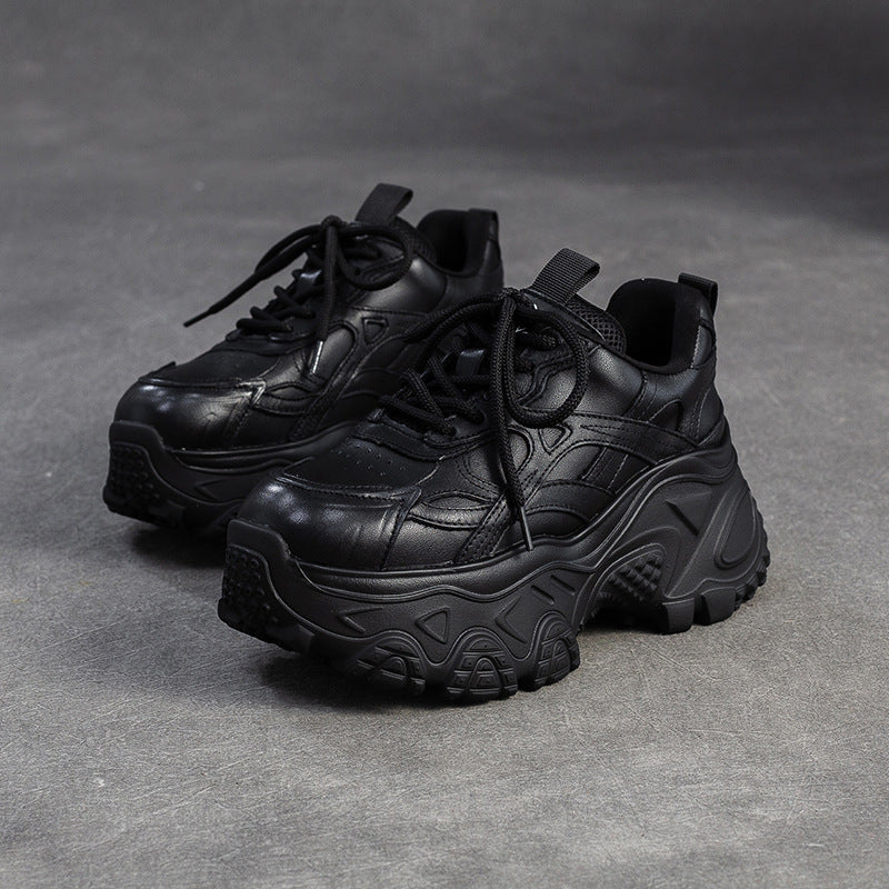 Women's Plain Leather Chunky Platform Sneakers-RAIIFY