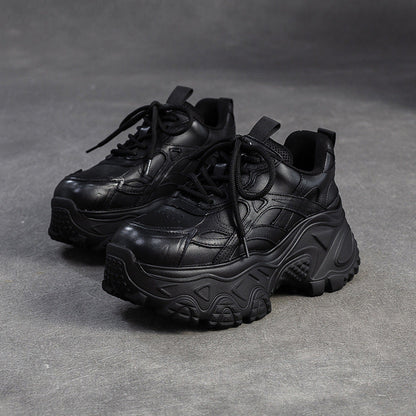 Women's Plain Leather Chunky Platform Sneakers-RAIIFY