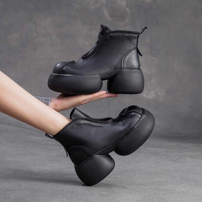 Women's Minimalist Retro Leather Chunky Ankle Boots