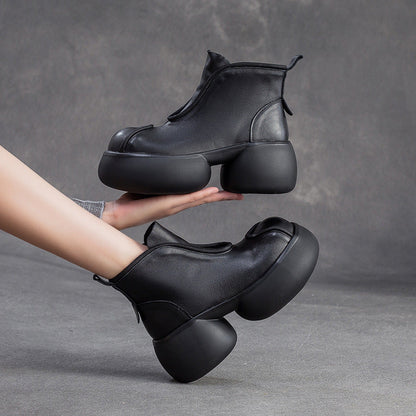 Women's Minimalist Retro Leather Chunky Ankle Boots