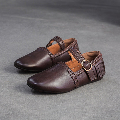 Women's Vintage Leather Tassel Soft Flats-RAIIFY