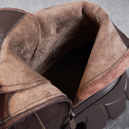 Women's Minimalist Plain Leather Chunky Platform Boots