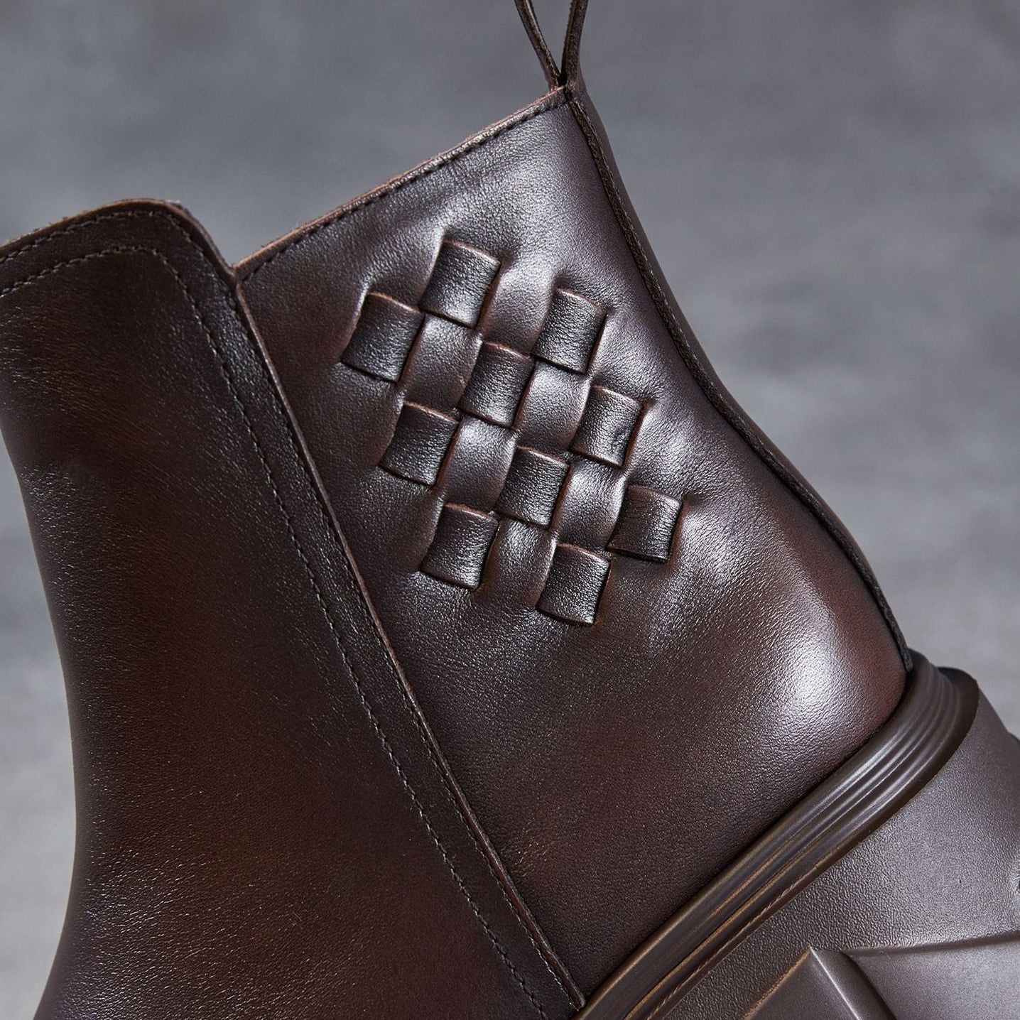 Women's Minimalist Woven Plain leather Platform Ankle Boots