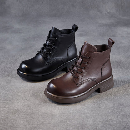 Women's Plain Quilted Leather Casual Ankle Boots