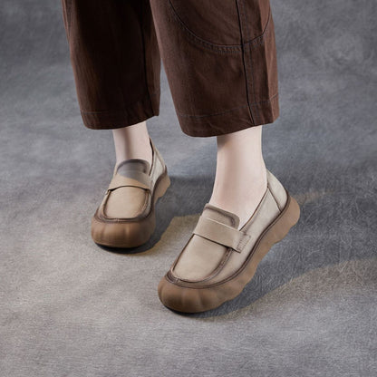 Women's Vintage Plain Leather Comfort Casual Loafers