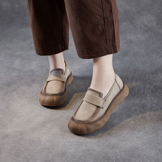 Women's Vintage Plain Leather Comfort Casual Loafers