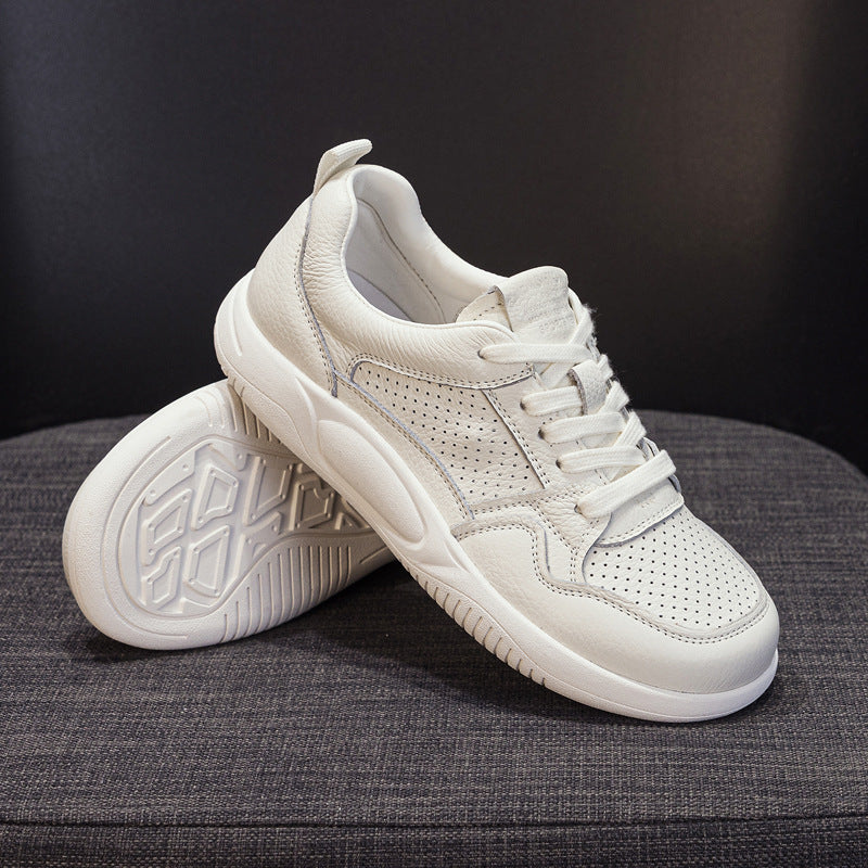 Women's Fashion Plain Breathable Leather Casual Sneakers