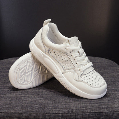 Women's Fashion Plain Breathable Leather Casual Sneakers