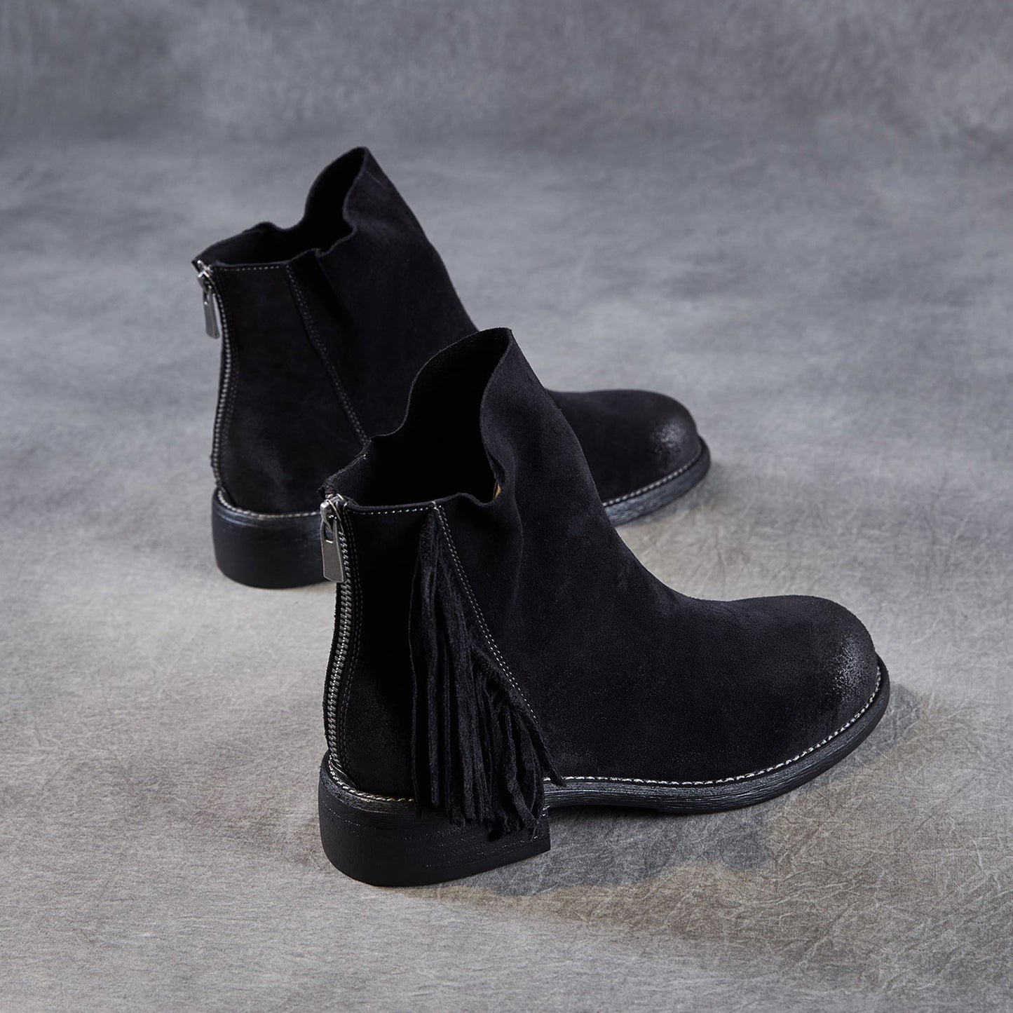 Women's Retro Plain Suede Tassels Ankle Boots
