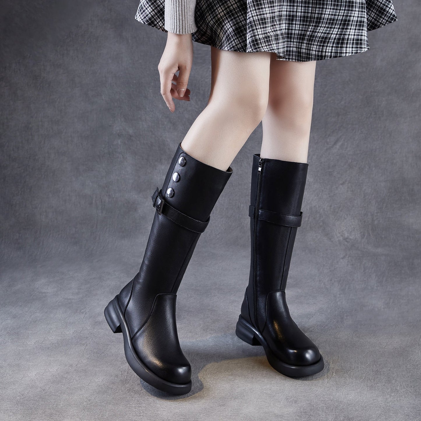 Women's Plain Soft Cowhide Comfort Riding Boots