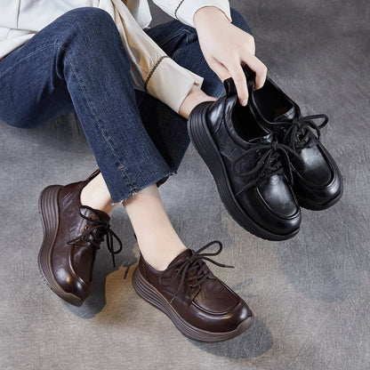 Women's Retro Platform Lace-up Leather Shoes