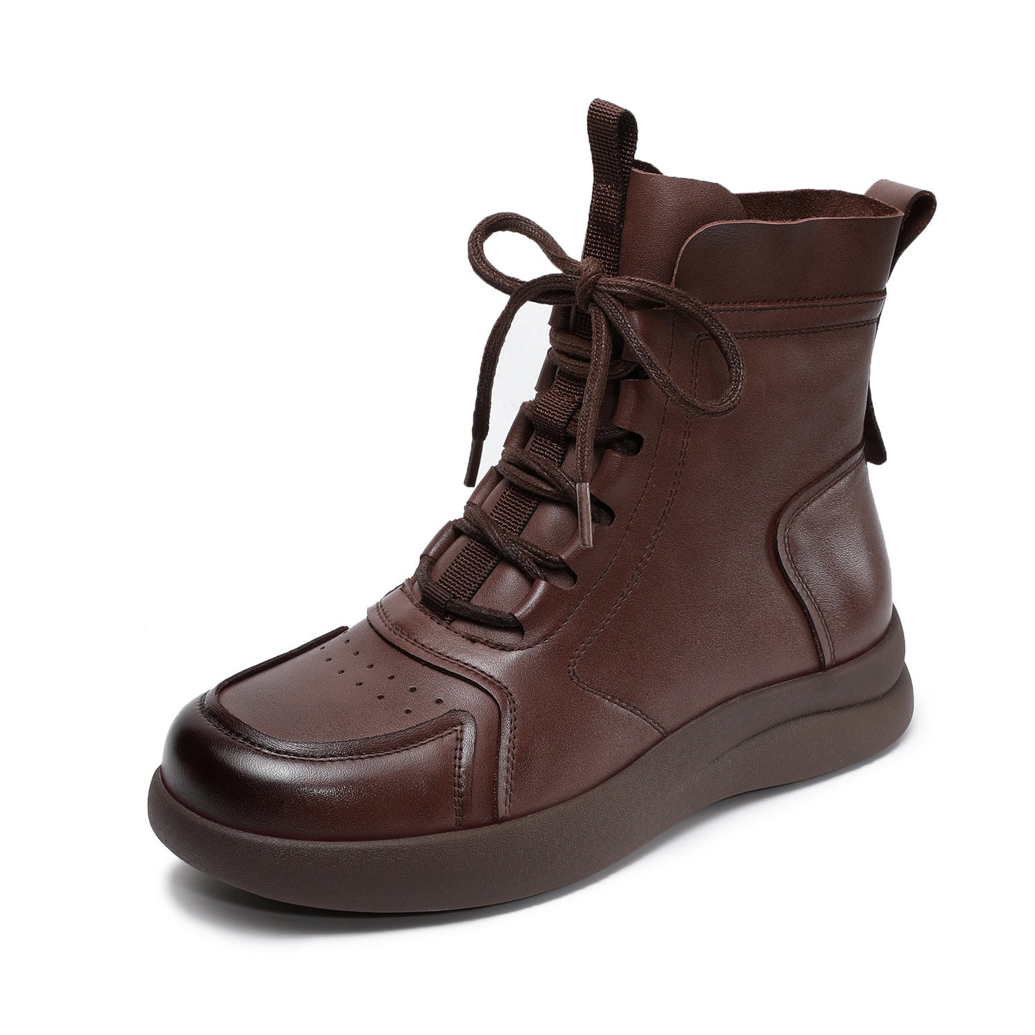 Women's Vintage Breathable Leather Flat Ankle Boots-RAIIFY