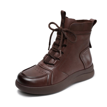 Women's Vintage Breathable Leather Flat Ankle Boots-RAIIFY