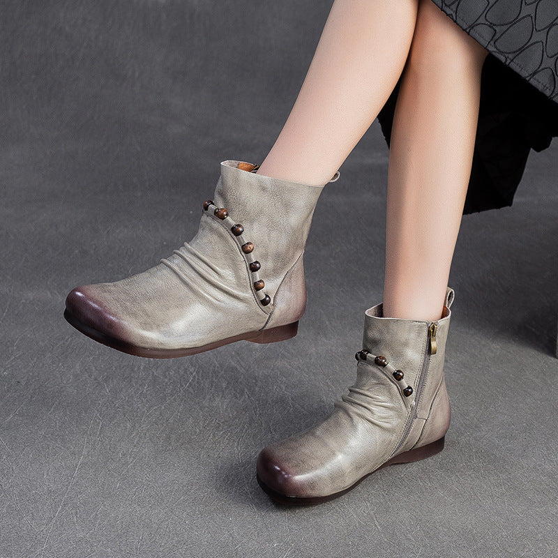 Women's Vintage Leather Comfort Flat Ankle Boots
