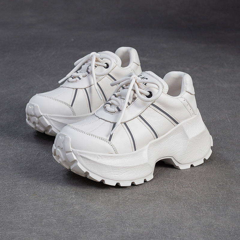 Women's Minimalist Fashion Leather Chunky Platform Sneakers-RAIIFY