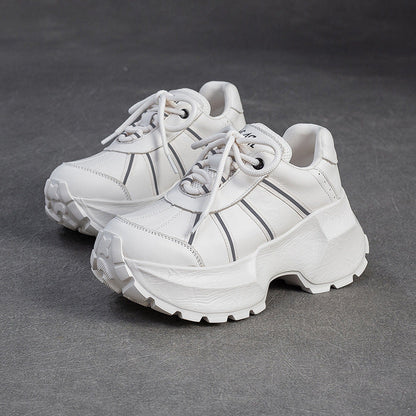Women's Minimalist Fashion Leather Chunky Platform Sneakers-RAIIFY
