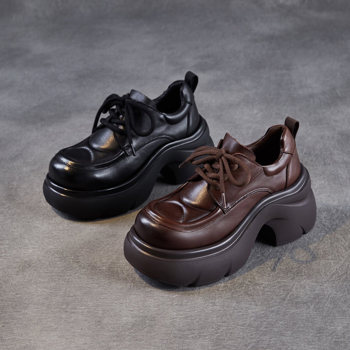 Women's Vintage Chunky Platform Lace-up Loafers
