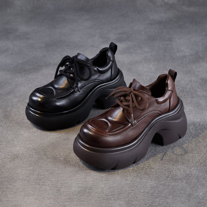Women's Vintage Chunky Platform Lace-up Loafers