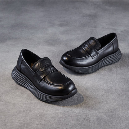 Women's Retro Plain Leather Classic Comfort Loafers