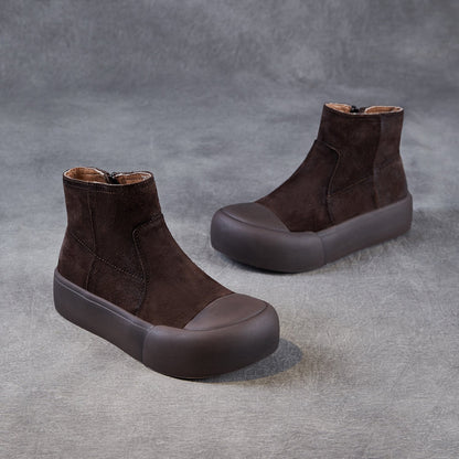 Women's Retro Minimalist Leather Platform Ankle Boots