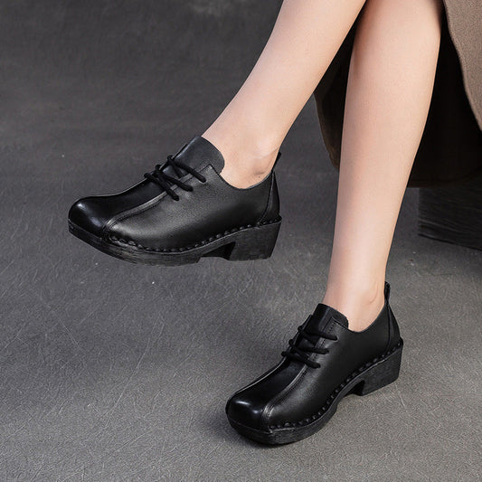 Women's Retro Leather Chunky Heel Casual Shoes