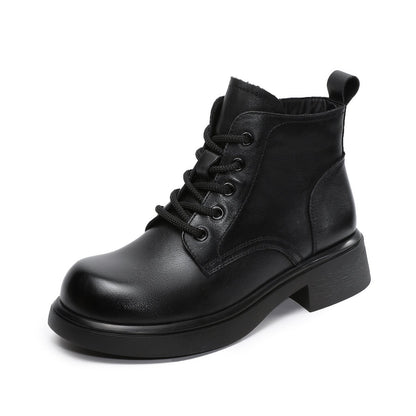 Women's Plain Quilted Leather Casual Ankle Boots-RAIIFY