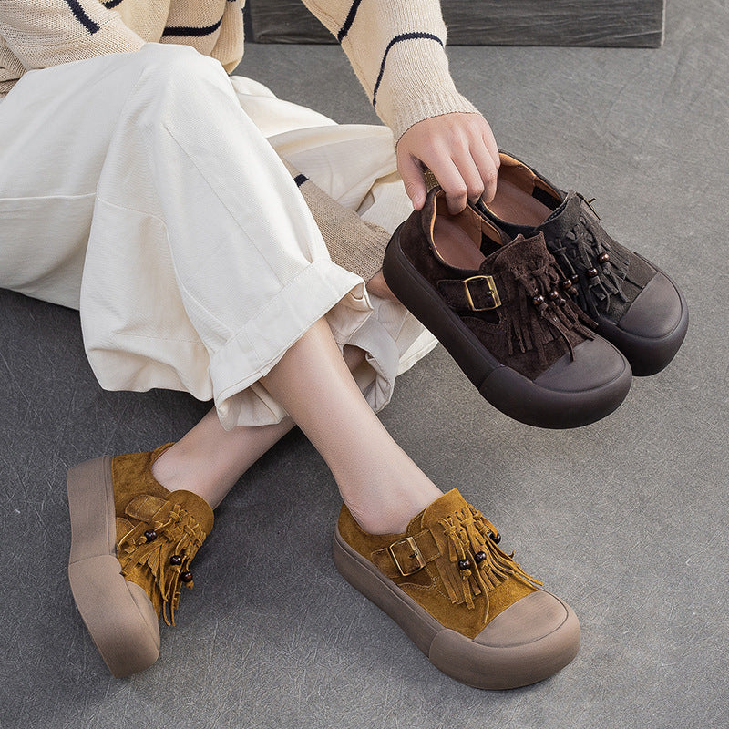 Women's Vintage Fringed Flat Platform Slip-on Shoes