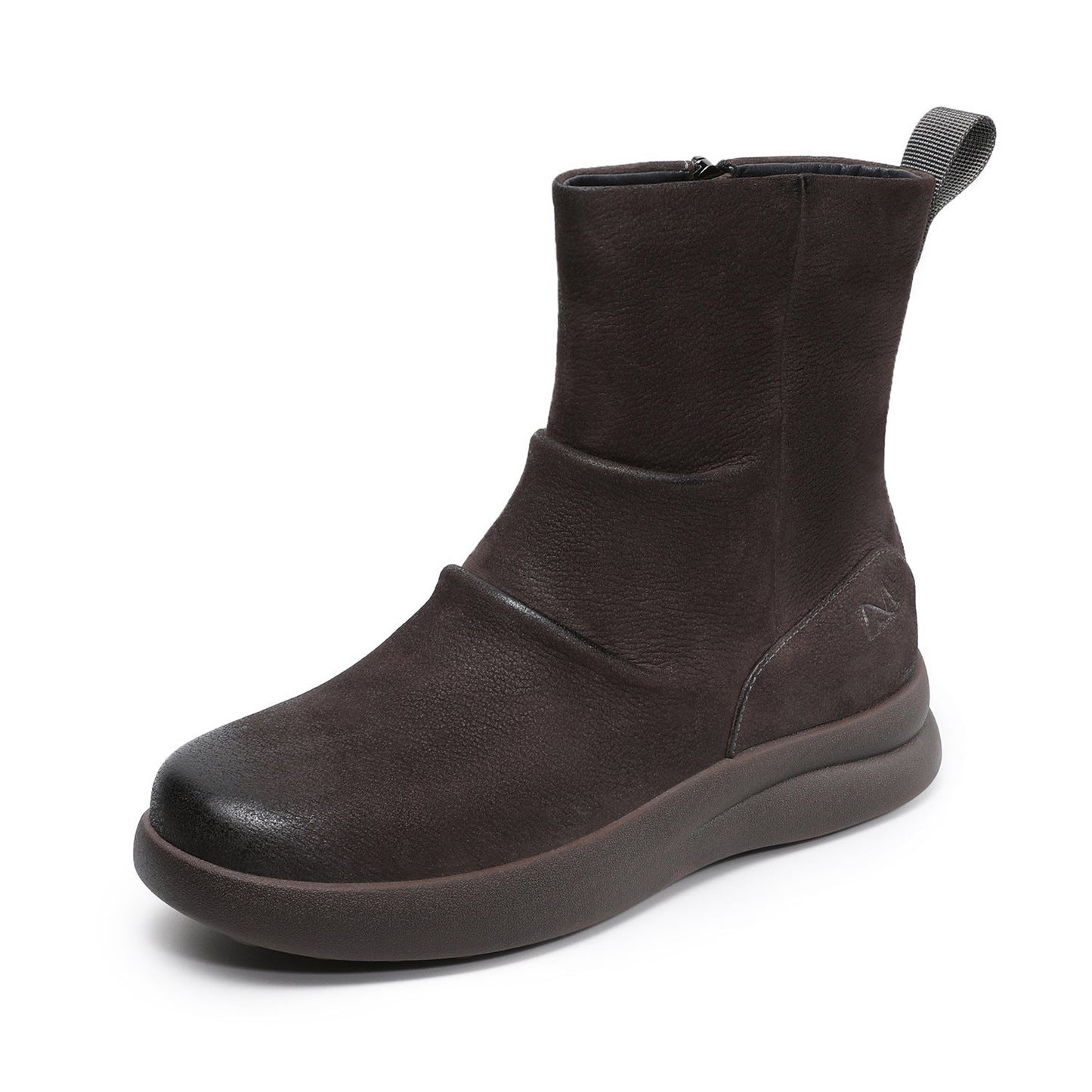 Women's Vintage Plain Leather Motorcycle Boots-RAIIFY