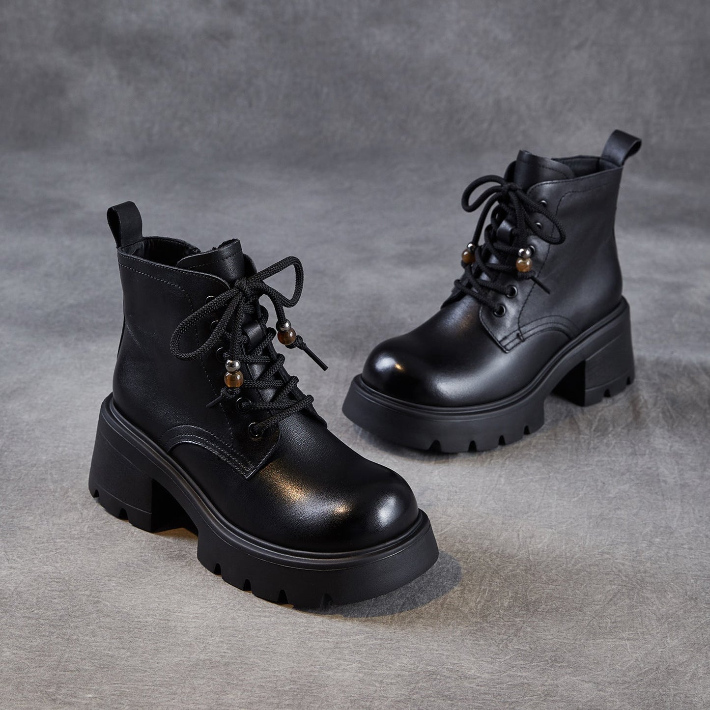 Women's Vintage Leather Chunky Heel Boots