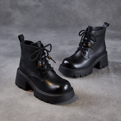Women's Vintage Leather Chunky Heel Boots