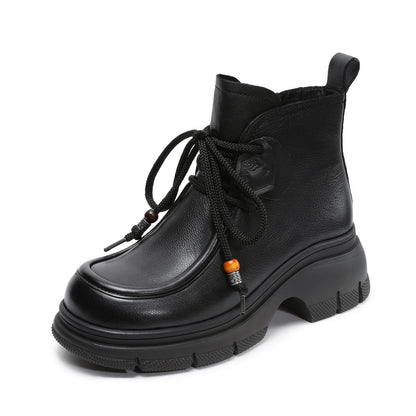 Women's Retro Leather Platform Casual Ankle Boots-RAIIFY