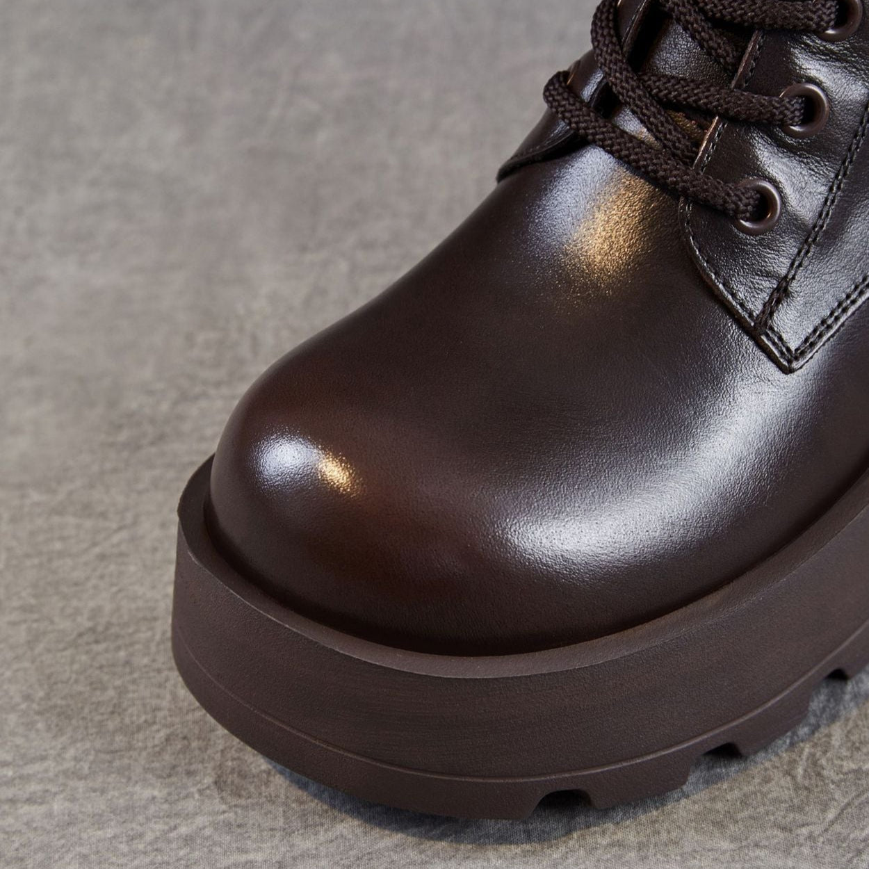 Women's Vintage Plain Leather Platform Boots