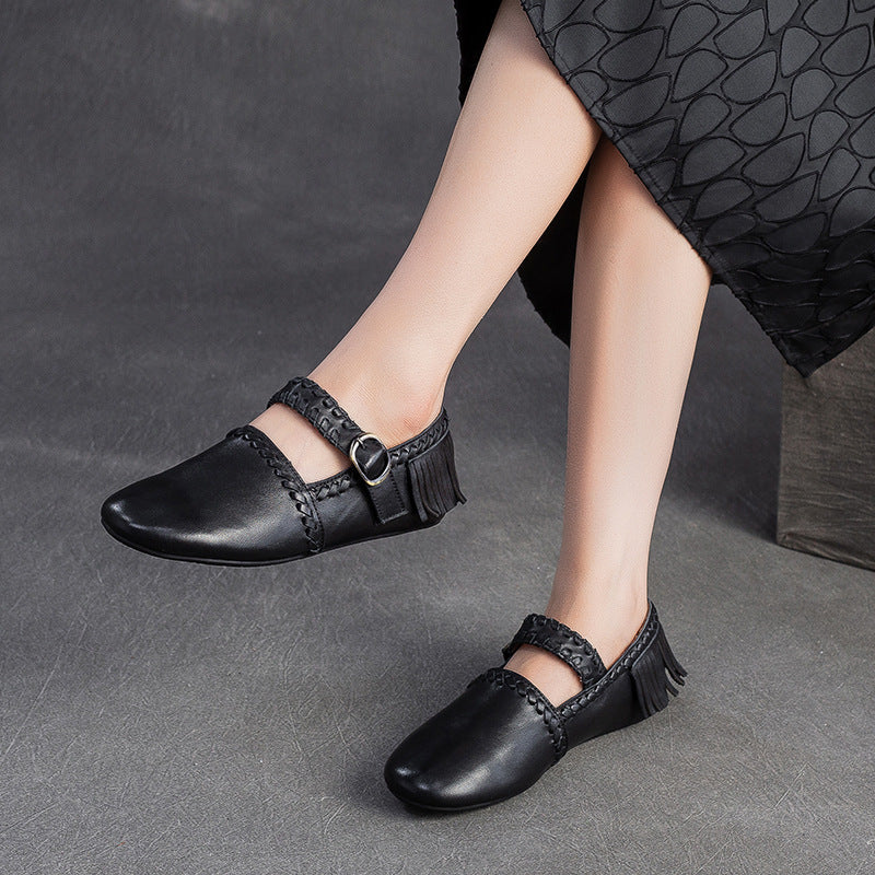 Women's Vintage Leather Tassel Soft Flats
