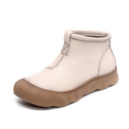 Women's Simple Plain Leather Flat Ankle Boots-RAIIFY