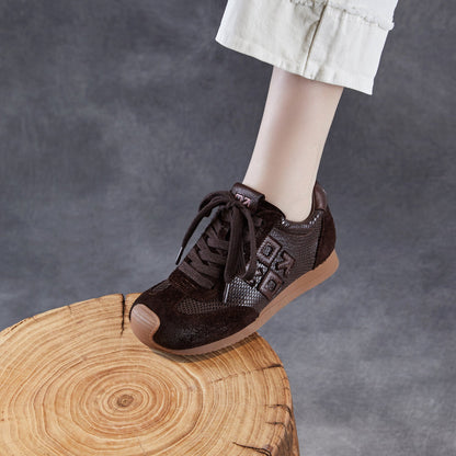 Women's Retro Patchwork Leather Flat Casual Sneakers