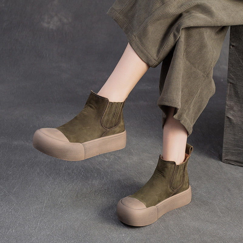 Women's Retro Leather Casual Slip-on Ankle Boots