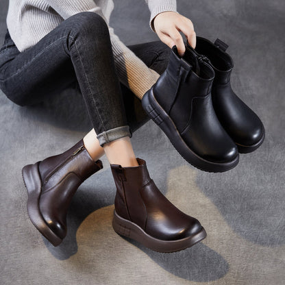 Women's Minimalist Plain Leather Thick Soled Ankle Boots