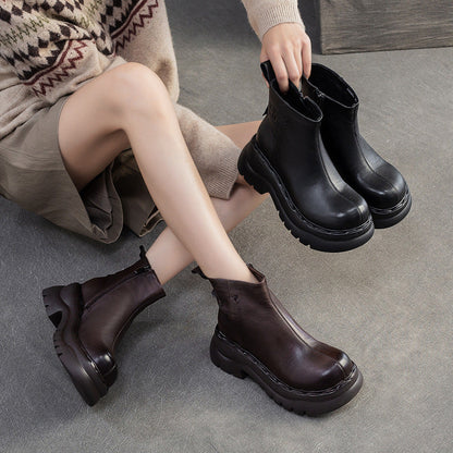 Women's Retro Plain Leather Casual Ankle Boots