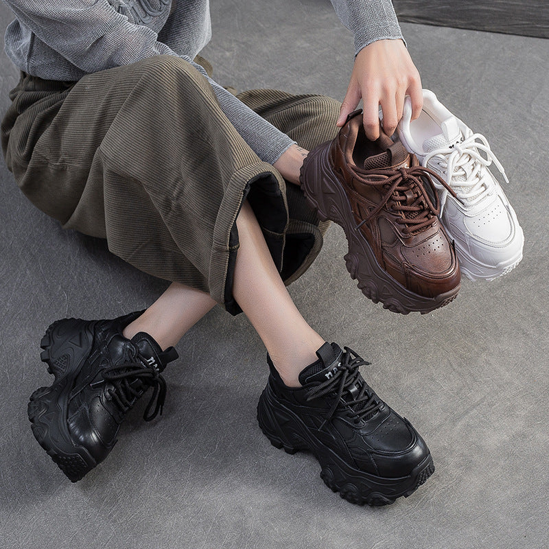 Women's Plain Leather Chunky Platform Sneakers