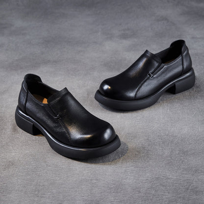 Women's Minimalist Plain Leather Thick Soled Loafers