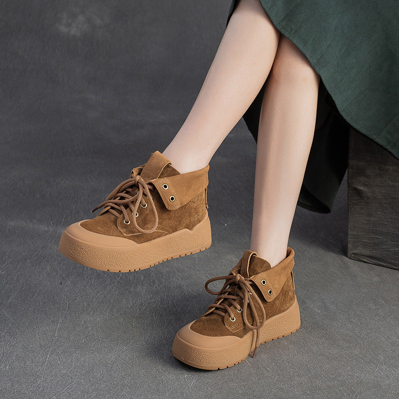 Women's Plain Soft Leather Flat Casual Ankle Boots